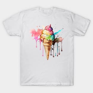 Ice cream cone with melted reinbow T-Shirt